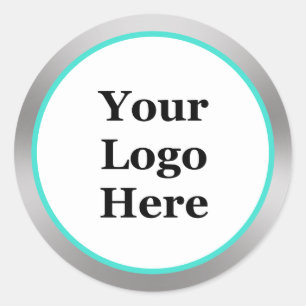 Business Turquoise White and Silver Logo Template Classic Round Sticker
