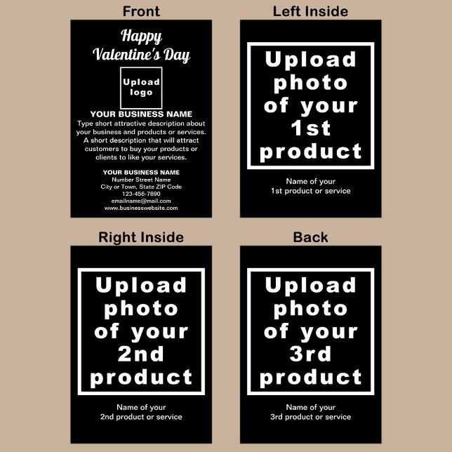 Business Valentine Black Folded Holiday Card (Black folded holiday card for Valentine with your business brand and products or services.)