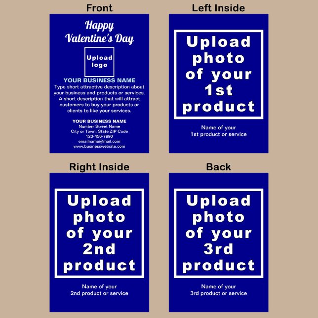 Business Valentine Blue Folded Holiday Card (Blue folded holiday card for Valentine with your business brand and products or services.)