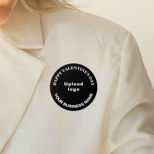 Business Valentine Greeting on Black Round Button (Business name and logo with Happy Valentine's Day greeting on black round button.)