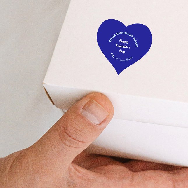 Business Valentine Greeting on Blue Heart Sticker (Business Valentine heart shape blue sticker on small box.)