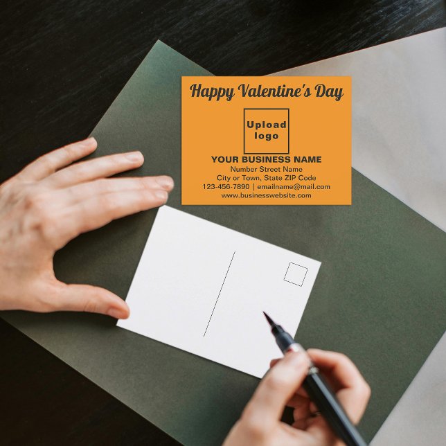 Business Valentine Greeting on Orange Colour Postcard (Business brand with Valentine greeting on orange color postcard to advertise your business.)
