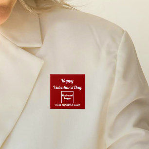 Business Valentine Greeting on Red Square Button