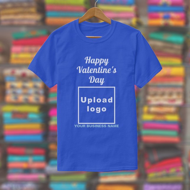 Business Valentine Greeting on Royal Blue T-Shirt (Royal blue t-shirt with your business name and logo and with Happy Valentine's Day greeting.)