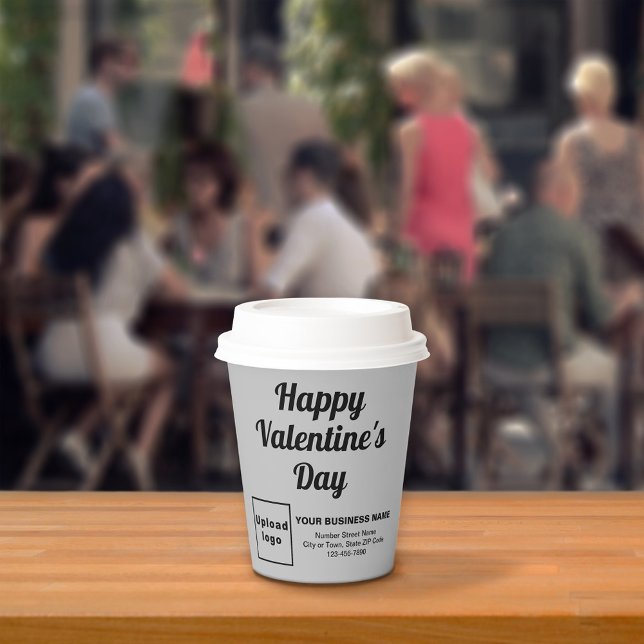 Business Valentine Grey Paper Cup (Business brand with Happy Valentine's Day greeting on gray paper cup.)
