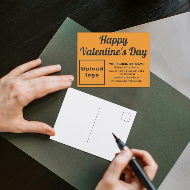 Business Valentine Orange Colour Holiday Postcard (Business Valentine orange color holiday postcard to advertise your business this Valentine's Day.)