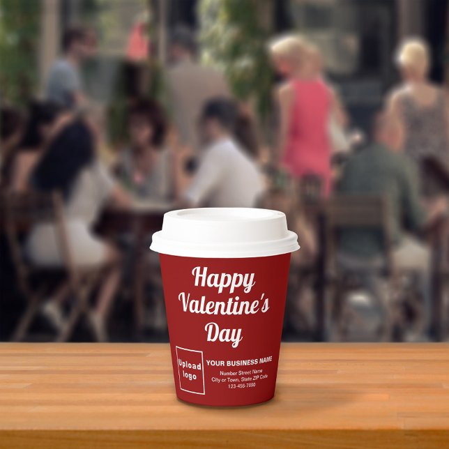 Business Valentine Red Paper Cup (Business brand with Happy Valentine's Day greeting on red paper cup.)