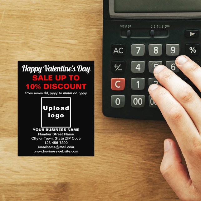 Business Valentine Sale on Black Flyer (Attract more customers this Valentine's Day. Business Valentine sale on black flyer on store desk.)