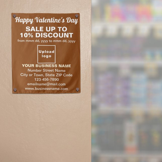 Business Valentine Sale on Brown Tapestry (Business Valentine sale on brown tapestry on store entrance. Signage to attract more customers.)