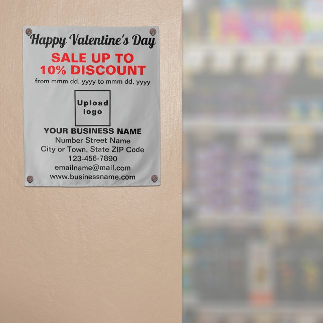 Business Valentine Sale on Grey Tapestry (Business Valentine sale on gray tapestry on store entrance. Signage to attract more customers.)