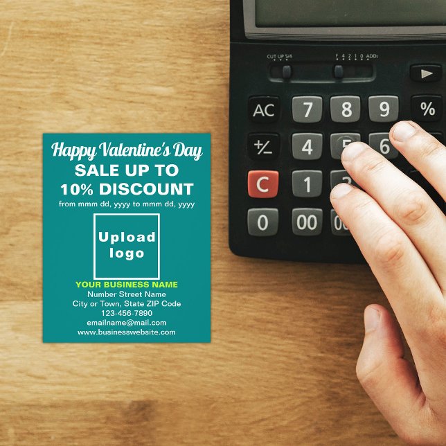 Business Valentine Sale on Teal Green Flyer (Attract more customers. Business Valentine sale on teal green flyer on store desk.)
