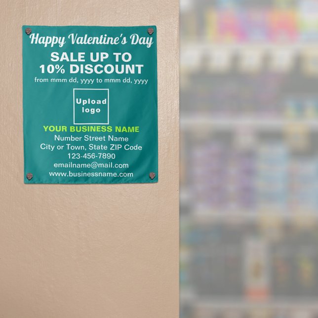 Business Valentine Sale on Teal Green Tapestry (Business Valentine sale on teal green tapestry on store entrance. Signage to attract more customers.)