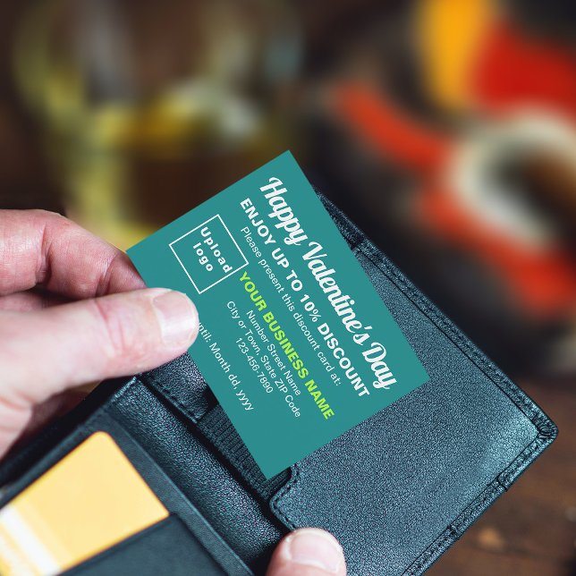 Business Valentine Teal Green Discount Card (Attract more customers this Valentine's Day. Business Valentine teal green discount card.)