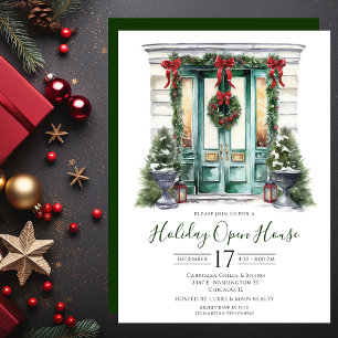 Business Watercolor Front Door Holiday Open House Invitation