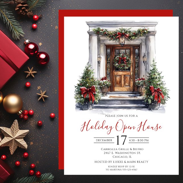 Business Watercolor Front Door Holiday Open House Invitation (Creator Uploaded)