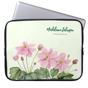 Business Watercolor Gentle Pink Japanese Anemone Laptop Sleeve