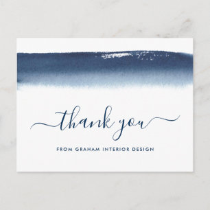 Business Watercolor Navy Blue Thank You Postcard