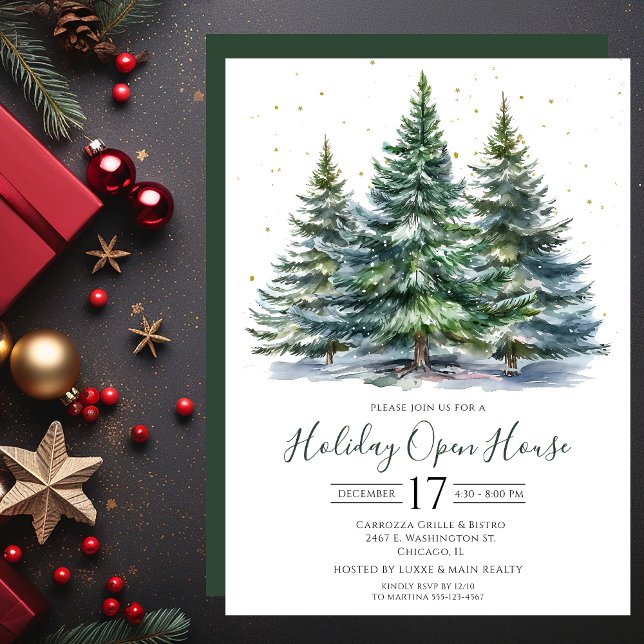 Business Watercolor Pine Trees Open House Invitation (Creator Uploaded)