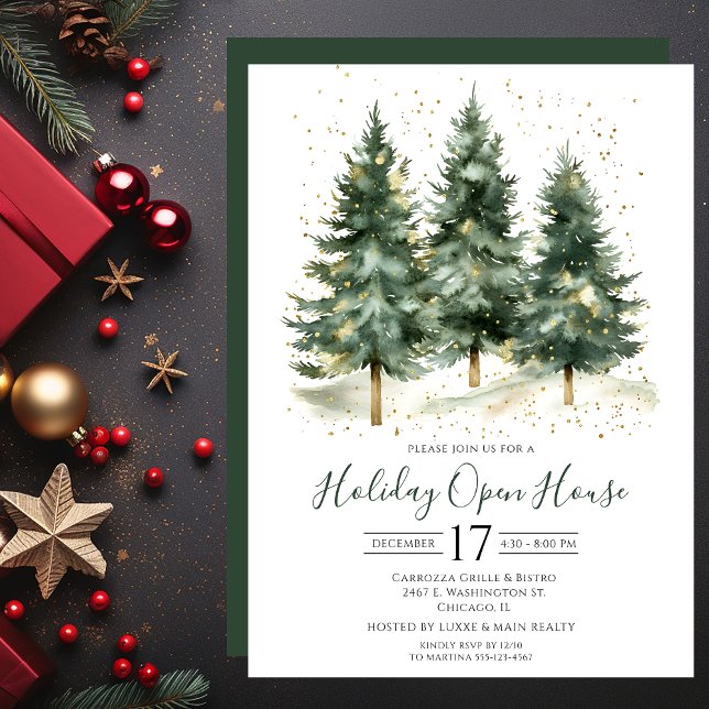 Business Watercolor Pine Trees Open House Invitation (Creator Uploaded)