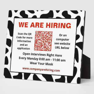 Business We Are Hiring QR Code Personalise Plaque
