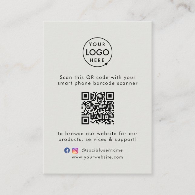 Business Website | QR Code Scan Me Logo Grey Card (Front)