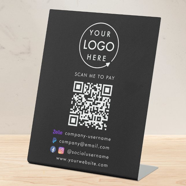 Business Website | QR Code Scan Me Modern Black Pedestal Sign (Creator Uploaded)