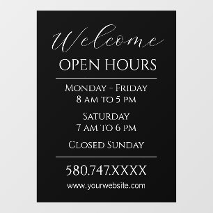 Business Welcome and Open Hours Black and White