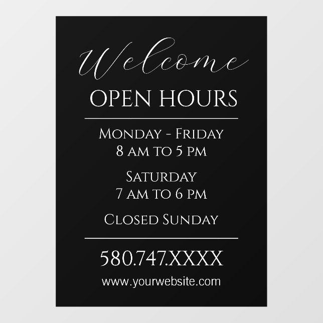 Business Welcome and Open Hours Black and White  (Sheet)
