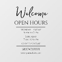 Business Welcome and Open Hours Website Window