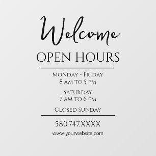 Business Welcome and Open Hours Website Window