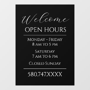 Business Welcome Open Hours Black and White