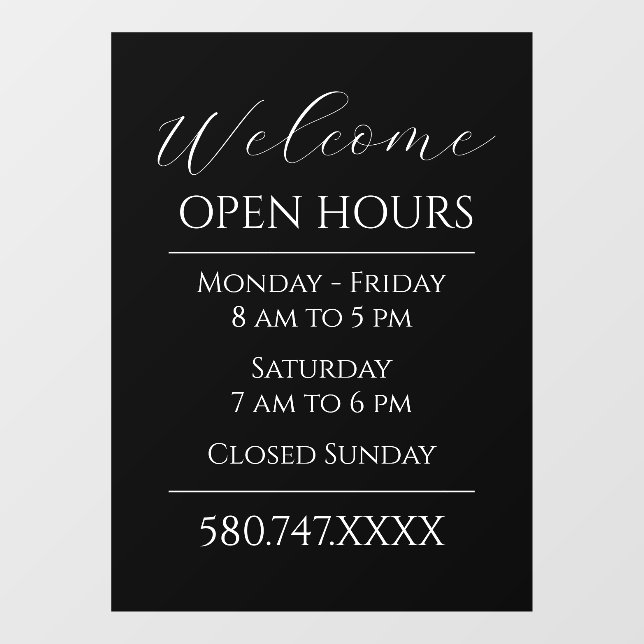Business Welcome Open Hours Black and White (Sheet)