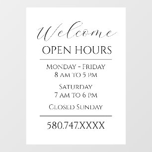 Business Welcome Open Hours Black and White 
