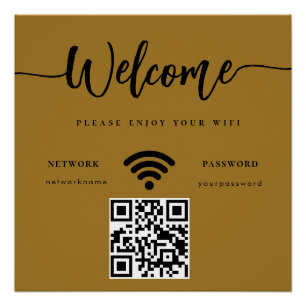 Business Welcome Script WIFI QR Code Gold Poster
