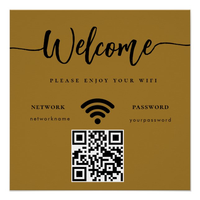 Business Welcome Script WIFI QR Code Gold  Poster (Front)