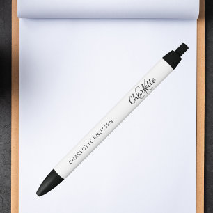 Business white black name monogrammed black ink pen