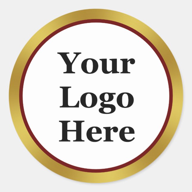 Business White Dark Red and Gold Your Logo Here Classic Round Sticker (Front)