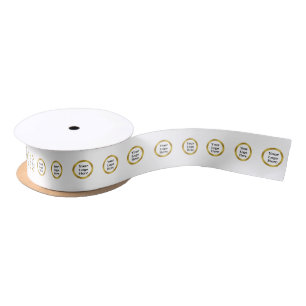 Business White Gold Elegant Your Logo Here Pattern Satin Ribbon