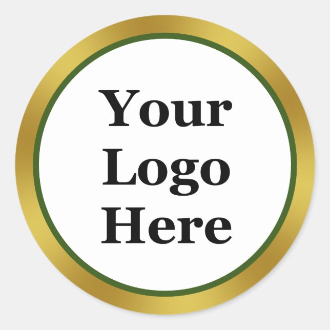 Business White Green and Gold Your Logo Here Classic Round Sticker (Front)