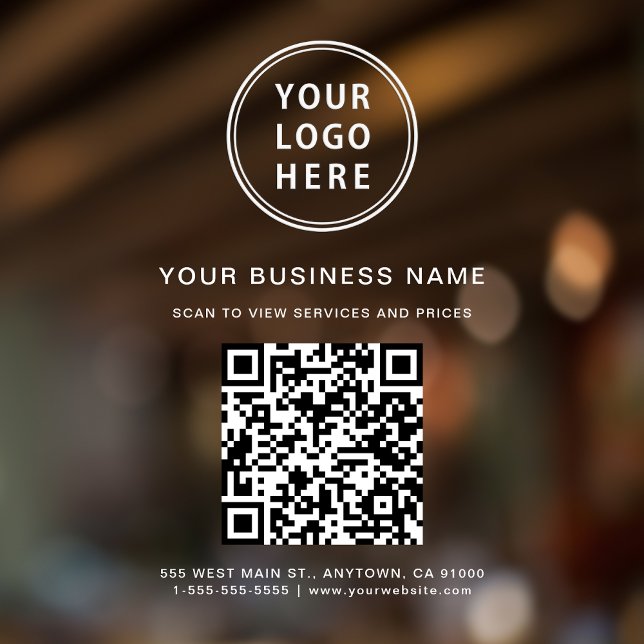 Business White Logo QR Code (Elevate your business with a custom Logo and QR code window cling sign)