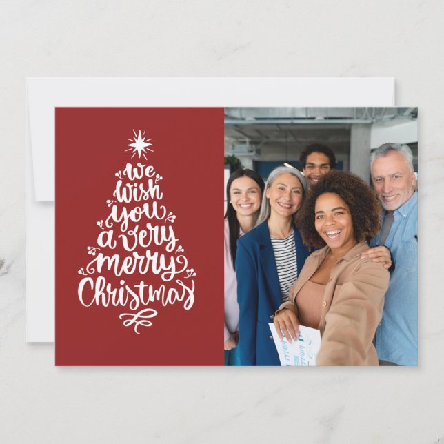 Business Wish You A Merry Christmas Red Team Photo Holiday Card (Front)