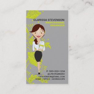 Business Woman Character Logo Lime Green Floral Card