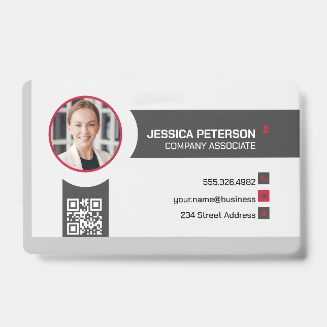 Business Woman Smiling | Corporate | QR Code ID Badge (Front)