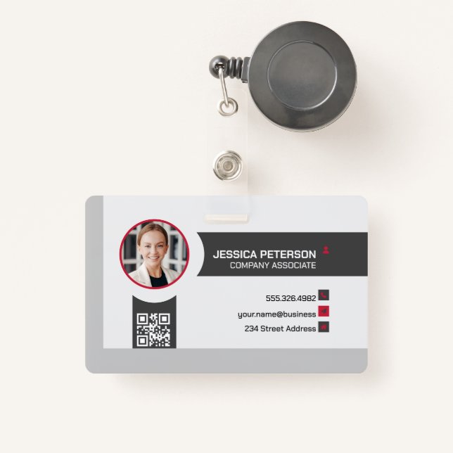 Business Woman Smiling | Corporate | QR Code ID Badge (Front with Retractable)