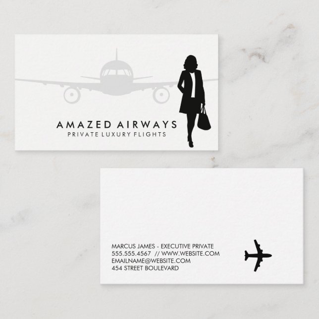 Business Woman Travelling | Aeroplane Card (Front/Back)