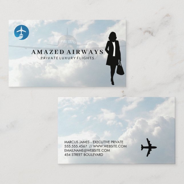 Business Woman Travelling | Aeroplane Logo Business Card (Front/Back)