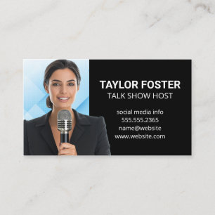 Business Woman with Microphone Business Card