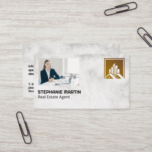 Business Woman Working | Real Estate Logo Business Card (Front/Back In Situ)