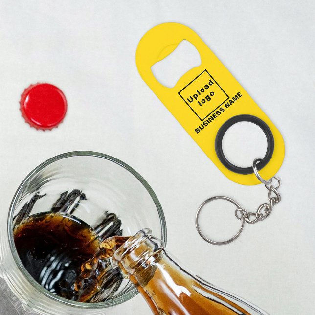 Business Yellow Keychain and Bottle Opener (Your business name and logo on yellow bottle opener with keychain.)