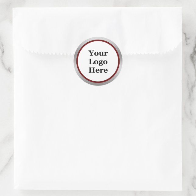 Business Your Logo Here Dark Red White Silver Classic Round Sticker (Bag)